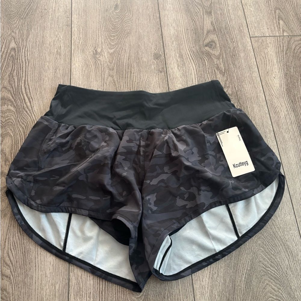 Kcutteyg Women's Black Camo Shorts with underlined underwear